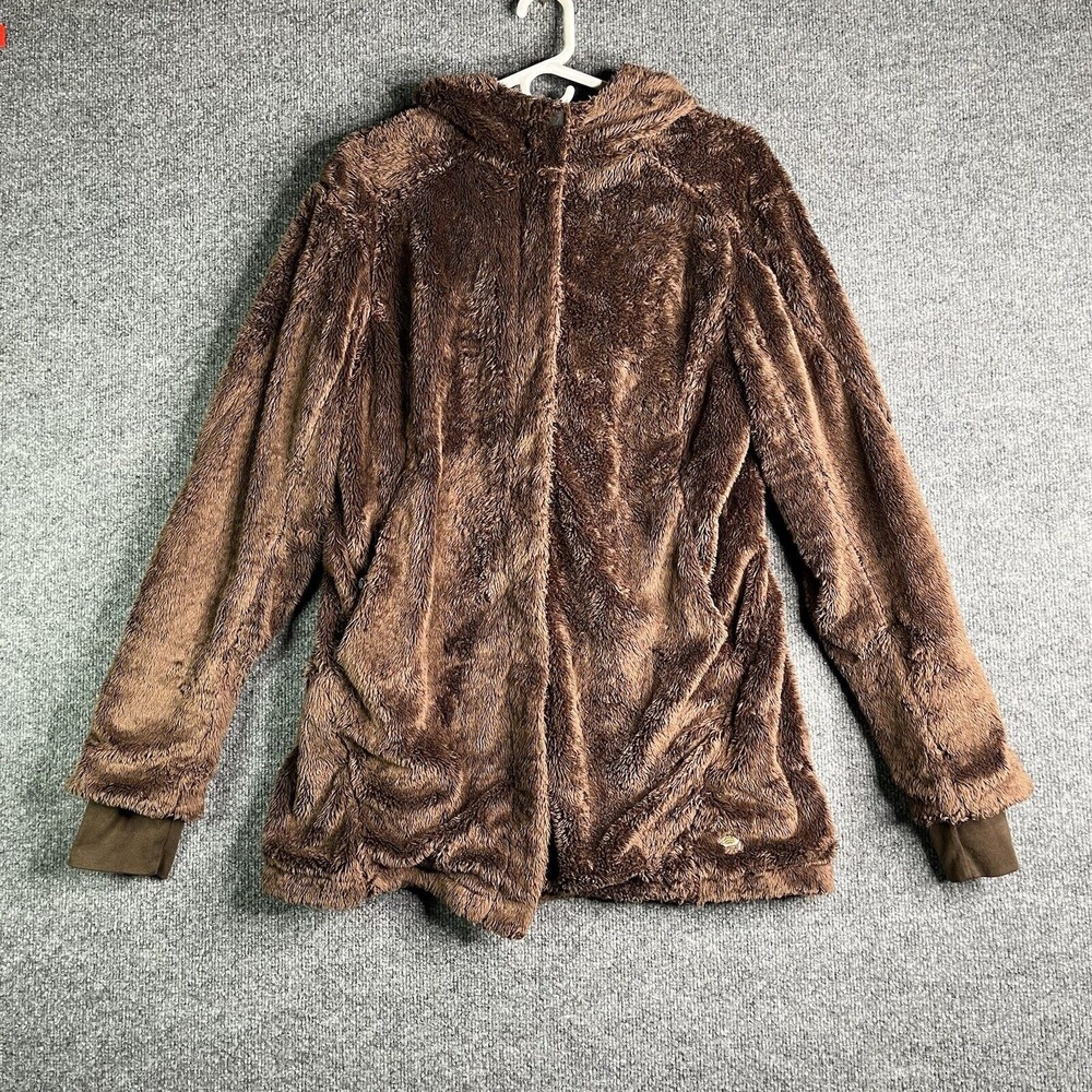 Mountain Hardwear Monkey Fleece Jacket Womens L‎ Brown Windstopper Hooded